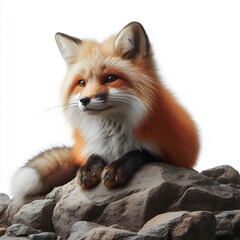 Obraz premium A beautiful fox on rock isolated on white background