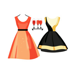 2D flat vector illustration of New Years Eve Party Dresses, isolated on a white background.