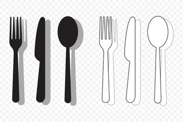 spoon and fork icon vector. spoon, fork and knife icon vector. restaurant icon. Spoon, knife, fork icon set, Dining silverware Silhouette, cutlery, Vector illustration on Transparent Background. EPS10