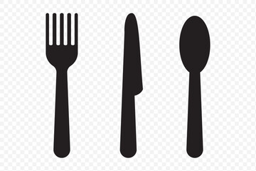 spoon and fork icon vector. spoon, fork and knife icon vector. restaurant icon. Spoon, knife, fork icon set, Dining silverware Silhouette, cutlery, Vector illustration on Transparent Background. EPS10