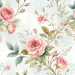 Vintage Watercolor Rose Pattern with Romantic Antique Floral Style