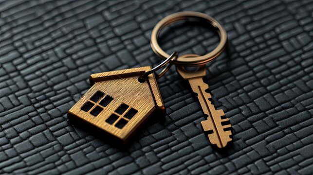 House Keys with House-Shaped Keychain Isolated on Transparent Background for Real Estate Concept.