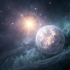 Obraz premium Luminous Orb Pulsing in Grainy Space