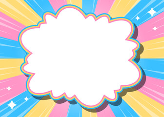 サンバーストとフレームの背景、集中線とキラキラのデコレーション、ポップなデザイン、雲型のフレーム