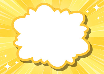 サンバーストとフレームの背景、集中線とキラキラのデコレーション、ポップなデザイン、雲型のフレーム