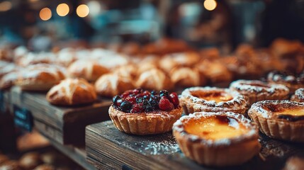 Capture the serene sight of fresh pastries arranged expertly