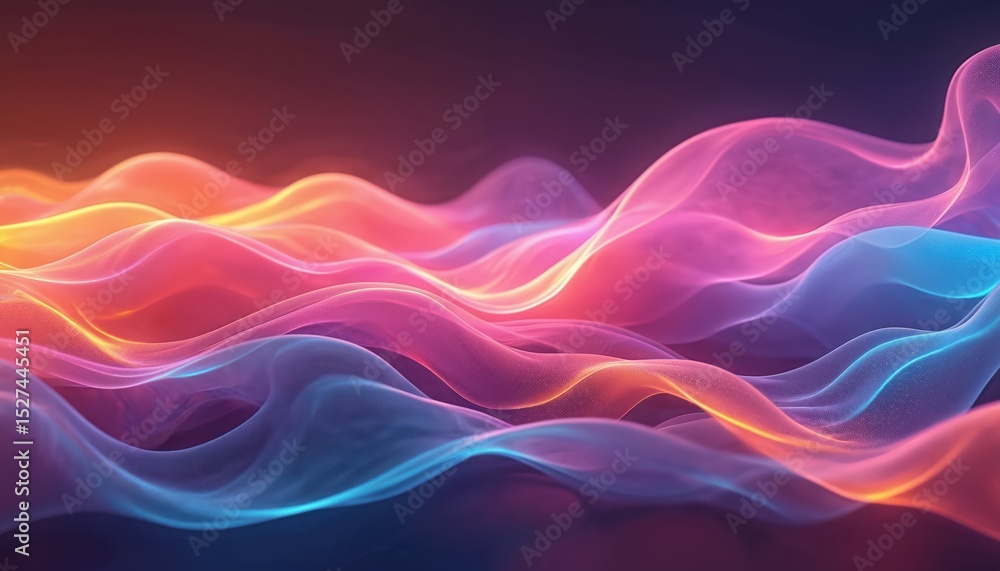 Leinwandbilder Abstract image features flowing liquid waves in vibrant colors. Dynamic composition with smooth gradients creating futuristic look. Ideal for design projects, tech visuals, background. AI generated