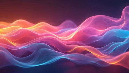 Abstract image features flowing liquid waves in vibrant colors. Dynamic composition with smooth gradients creating futuristic look. Ideal for design projects, tech visuals, background. AI generated