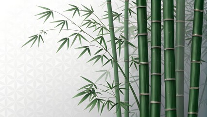 Tall, Sleek Green Bamboo Stalks and Leaves