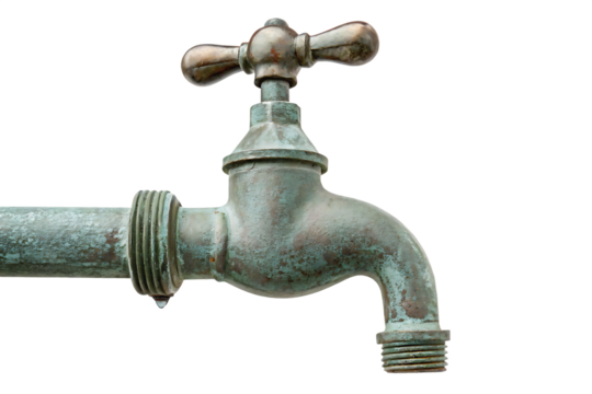 Antique leaky faucet isolated on a white background png ai generated