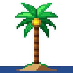 Obraz premium Pixel art illustration of a palm tree by the water