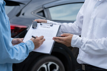 lease, rental car, sell, buy. Dealership send contract and car keys to new owner to sign. Sales,...