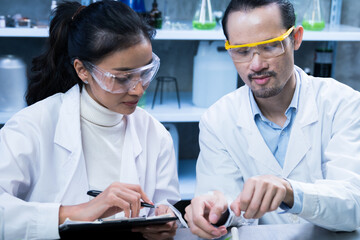 Scientist used biochemistry to test each organic ingredient in the laboratory, ensuring the cosmetic skincare product met safety standards before release.