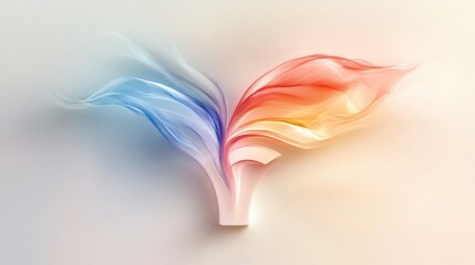 Abstract, colorful, flowing forms resembling wings or leaves, with a central, light-toned structure.  Soft gradients of blue, red, and orange against a pale background