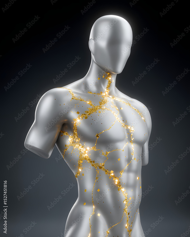 Poster a cybernetic warrior with metallic implants and augmented reality hud, illuminated neural pathways, 