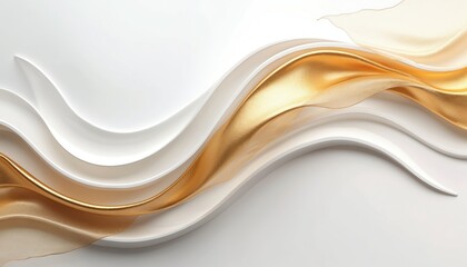 Obraz premium Elegant abstract gold, white waves design perfect for luxury branding, modern backgrounds. Minimalist flowing fluid lines, metallic texture, white surface. Suitable for websites, brochures,