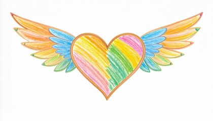 Obraz premium Crayon Heart with Wings