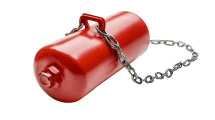 Gas cylinder safety cap with chain tether, industrial storage protection, Transparent background, PNG file