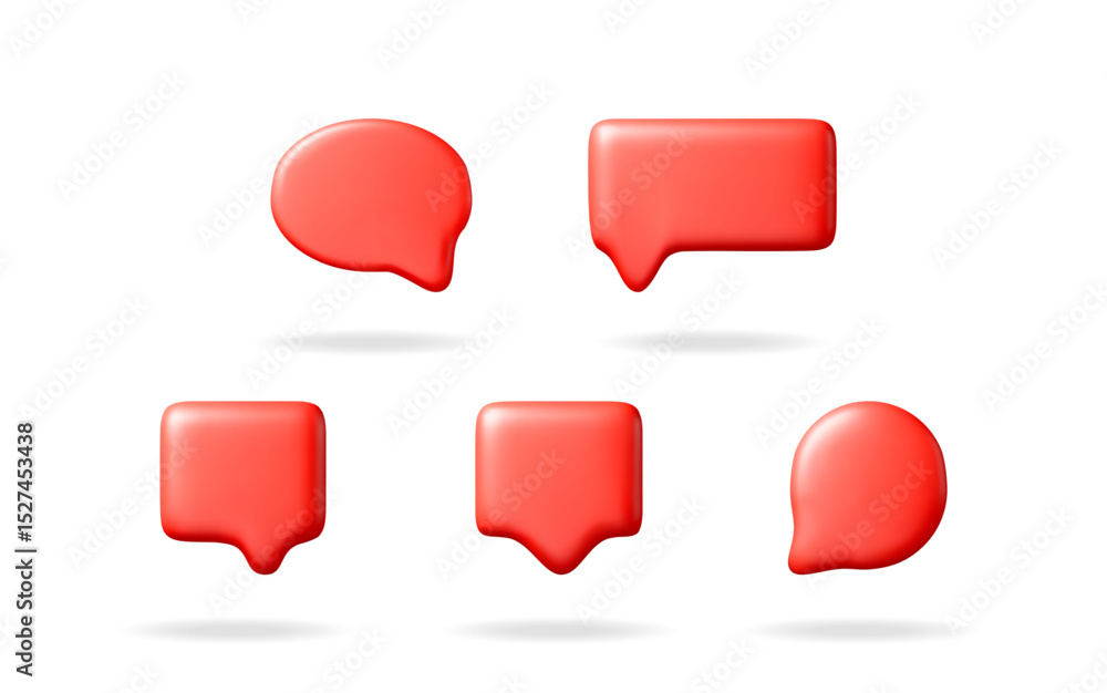 Poster red set of speech bubble 3d vector illustration. message icon or chat box symbol concept. social med