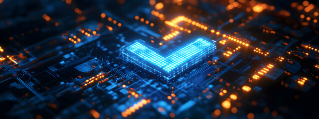 Obraz premium Neon Checkmark in Digital Core