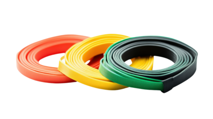 Fitness resistance bands in multiple colors, Transparent background, PNG file