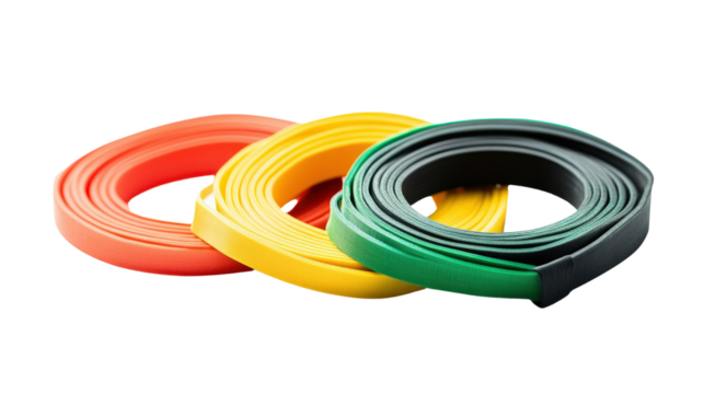 Fitness resistance bands in multiple colors, Transparent background, PNG file