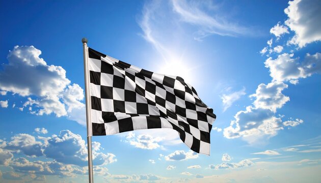 checkered flag on blue sky background