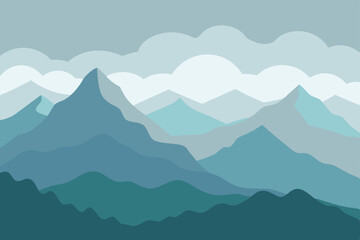 Obraz premium Serene Mountain Landscape Layers of Blue Peaks and Misty Clouds