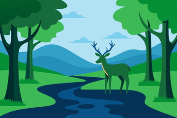 Serene Deer in a Lush Forest Landscape Tranquil Nature Scene