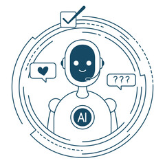 Virtual assistant with artificial intelligence. Line illustration with editable outline.