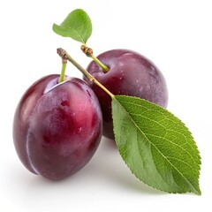 Plum with leaf isolated on white background with clipping path