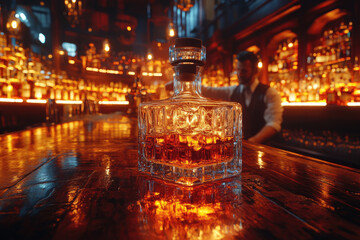 The Dark and Intimate Atmosphere of a Whiskey Bar at Night
