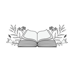 Hand drawn open book with floral elements