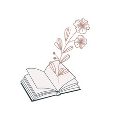 Hand drawn open book with floral elements