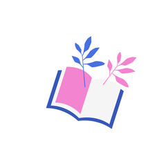 Hand drawn open book with floral elements in bold trendy style