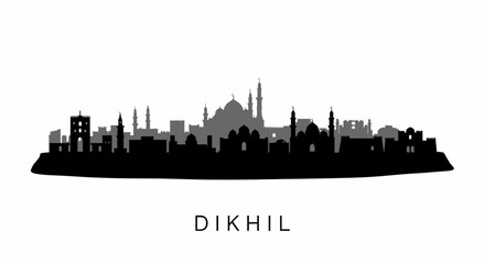 Naklejka premium Dikhil City Skyline with Djibouti Vector Silhouette.