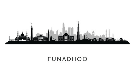 Naklejka premium Funadhoo Skyline Black Silhouette Vector.