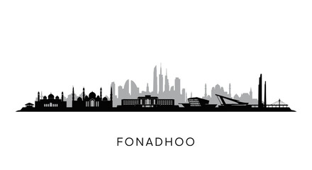 Obraz premium Fonadhoo Skyline Silhouette with Maldives, and Landmark.