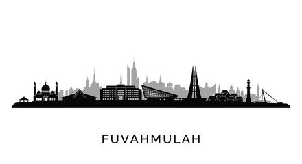 Fototapeta premium Fuvahmulah Maldives Skyline Silhouette Vector.