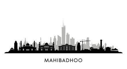 Obraz premium Mahibadhoo with Maldives Skyline Silhouette.