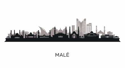 Naklejka premium Male with Maldives Skyline Cityscape Silhouette.
