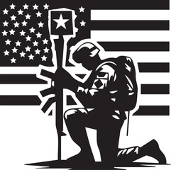 Set of black silhouettes of soldiers isolated on white background, vector illustration