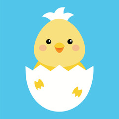 Cute Card with Baby Chick and Eggshells