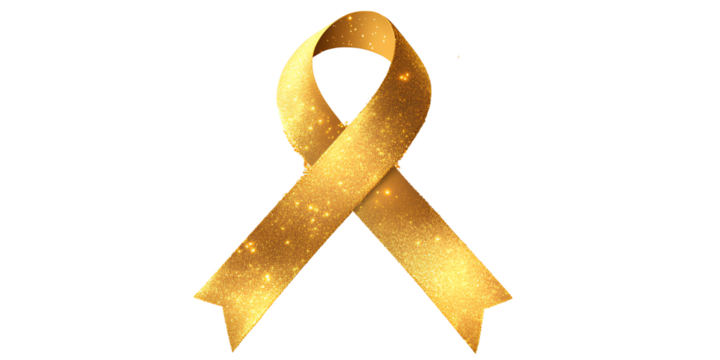 Gold dust-like ribbon, a cancer awareness symbol, isolated on a transparent background. - Powered by Adobe