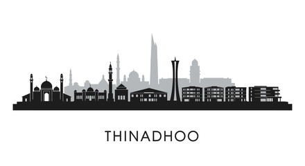 Fototapeta premium Thinadhoo Maldives Skyline Silhouette Vector.