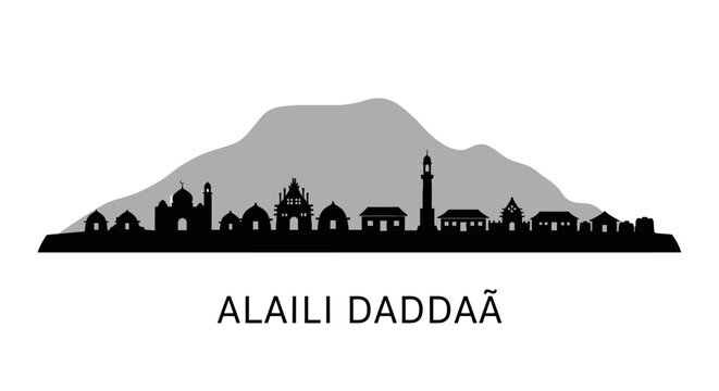 Alaili Dadda silhouette with city skyline, and landscape.