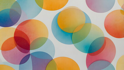 Obraz premium Abstract background using layered translucent circles in bright rainbow color. Each circle overlaps with subtle gradients to create a soft, floating visual. The composition feels airy and modern with 