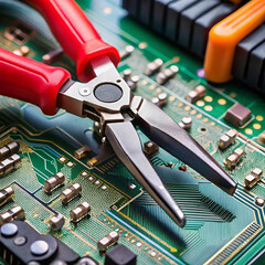 A close-up of a circuit repairing tool, highlighting