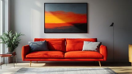 Minimalistic Red Sofa Furniture in Living Room for Contemporary Interior Design