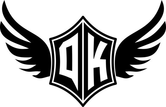 QK logo emblem with winged and shield template